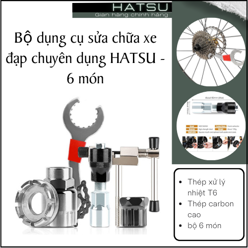 Bộ dụng cụ sửa chữa xe đạp chuyên dụng HATSU - 6 món dụng cụ mở xích xe đạp, căm xe đạp tiện dụng