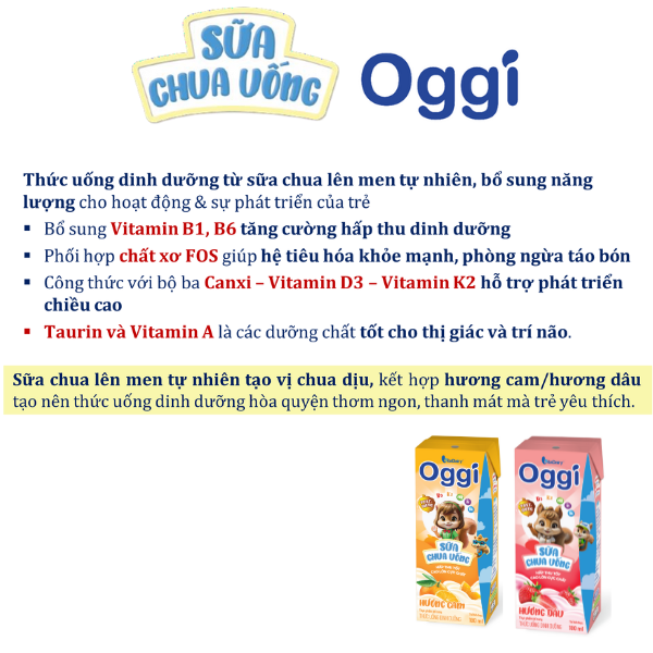 TUDD Sữa chua uống Oggi Hương Dâu / Hương Cam 110ml - lốc 4 hộp - VitaDairy