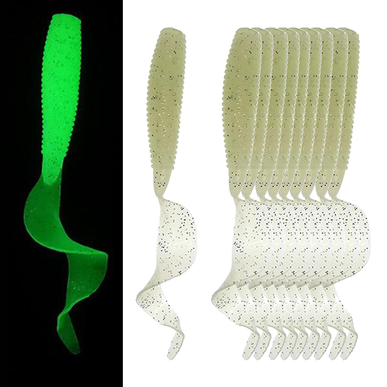 10pcs Luminous Plastic Grub Soft Worm Fishing Lure Micro Jig Head Tool Cyan