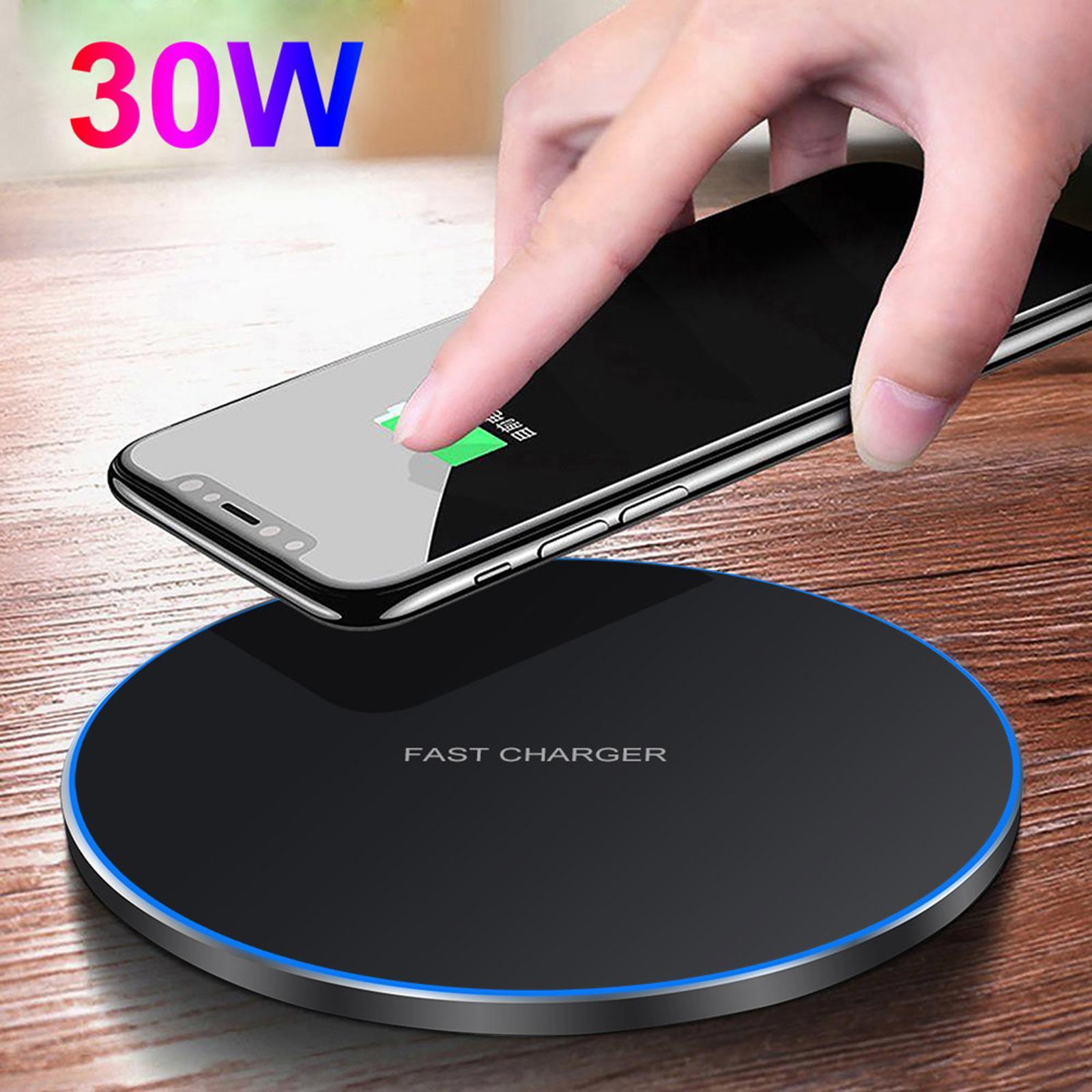 2X  Slim Qi Wireless Charger 30W Max Pad Station for iPhone 12 X black