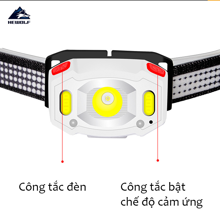 Đèn pin siêu sáng cầm tay có cảm ứng thông minh đèn pin đội đầu mini siêu sáng chiếu tầm xa có đèn báo hiệu HWB32S hàng chính hãng Hewolf