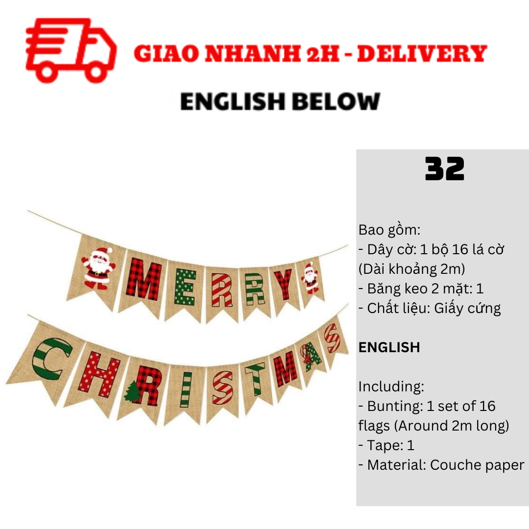 Bộ Dây Cờ Noel Trang Trí Tiệc Nhiều Mẫu - Merry Christmas Bunting DCXM10