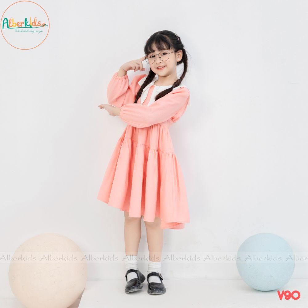 Váy cho bé gái ALBER KIDS 2 tầng phối cổ V cách điêu công chúa xinh đẹp cho trẻ em 2,3,4,5,6,7,8,9,10,11,12 tuổi