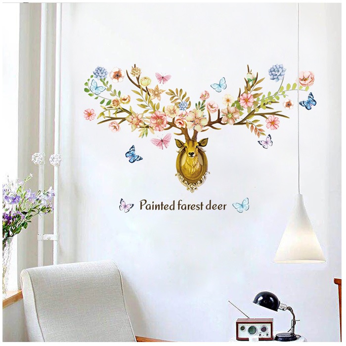 Decal dán tường 3D sừng hươu DKN094 AmyShop (78 x 112 cm)