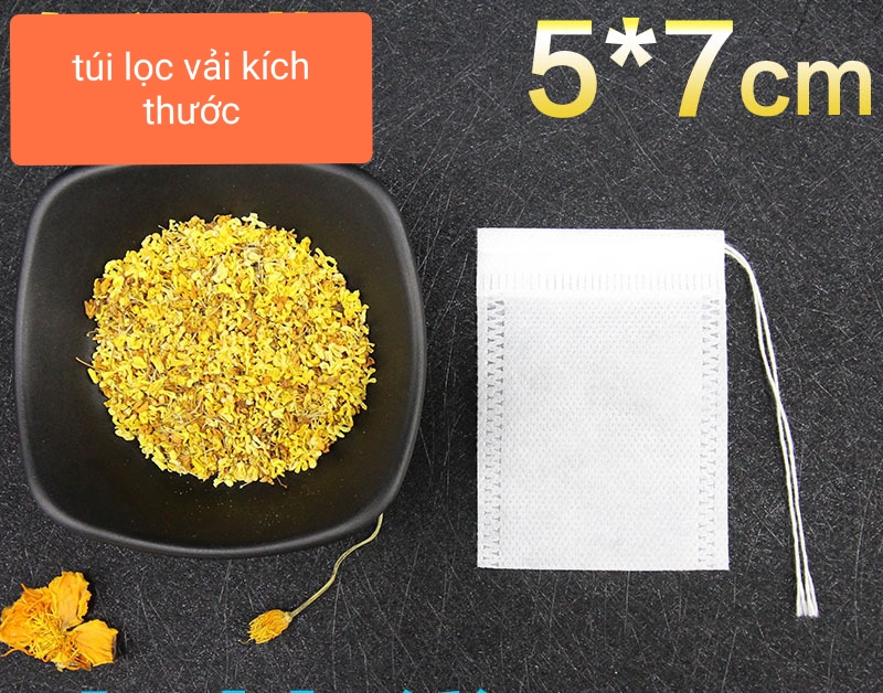 100 Túi Lọc Trà, Thảo Dược, Cà Phê 5x7cm Bằng Vài Không Dệt️️ Có Dây Buộc, Dai, Trắng Mịn