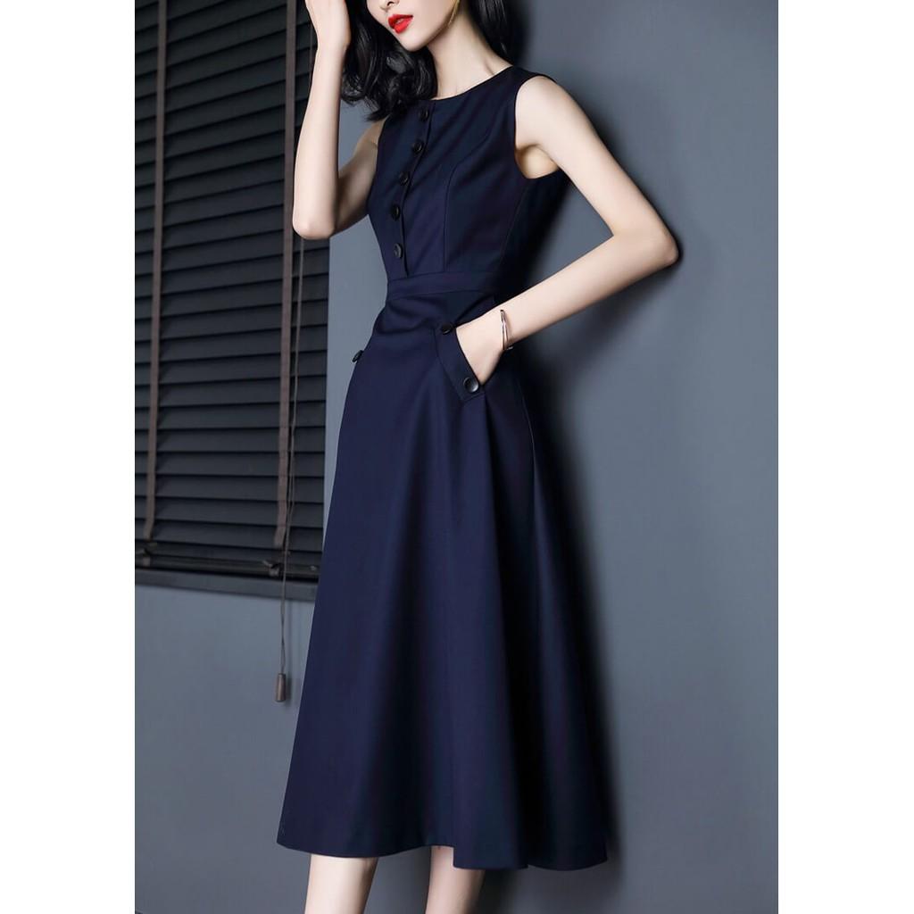 Đầm xòe sát nách phối nút cao cấp S285269