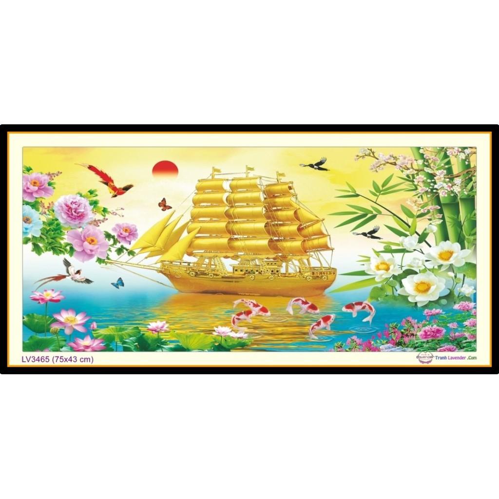 Tranh thêu thư pháp chữ nhẫn thuyền vàng LV3465 - kích thước: 75 * 43cm.