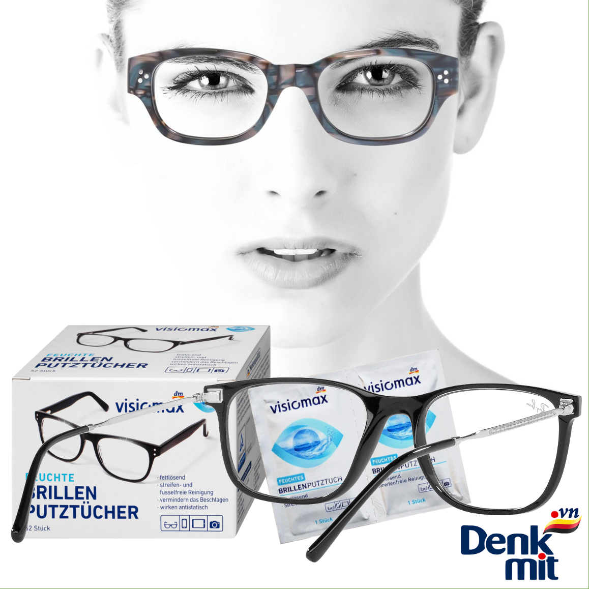 Khăn giấy lau kính Visiomax làm sạch kính mắt & màn hình Đức 52 tờ