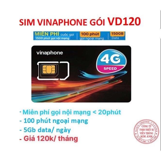 Sim Vinaphone dùng mãi mãi gói Vd120 ưu đãi 5GB/ Ngày + miễn phí gọi , sim vina hàng chính hãng