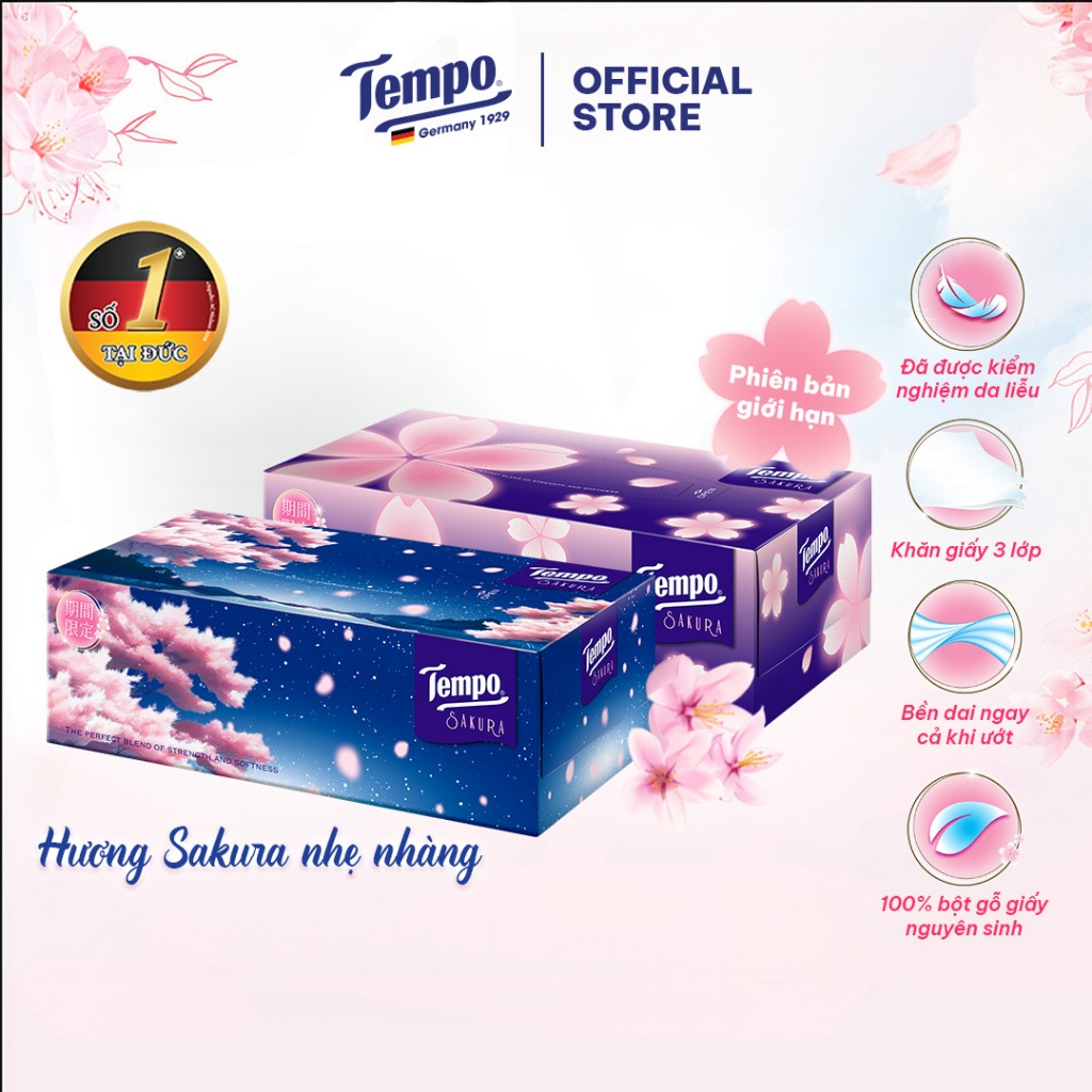 [HỘP LẺ] Khăn Giấy Rút Cao Cấp Tempo Hương Sakura- 4 Lớp Bền Dai, không kích ứng da - Thương hiệu Đức - An Toàn Cho Da