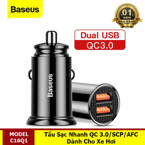 Tẩu Sạc Mini Xe Hơi C16Q1 Công Suất 30W Sạc Nhanh QC 3.0 - Hàng Chính Hãng Baseus