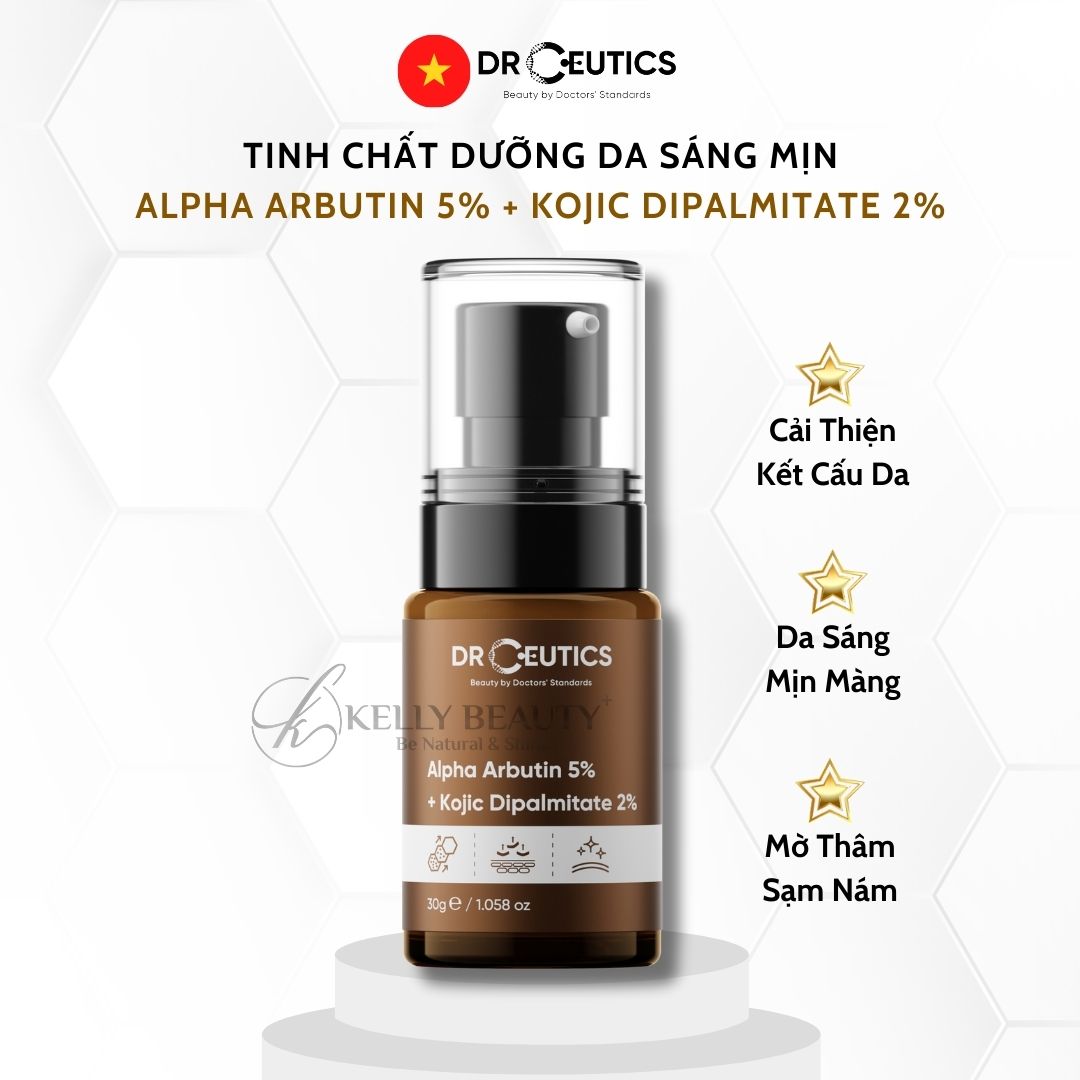 Serum Alpha Arbutin 5% + Kojic Dipalmitate 2% DrCeutics - Làm Sáng Đều Màu Da; Giảm Thâm Đen, Sạm Nám | Kelly Beauty