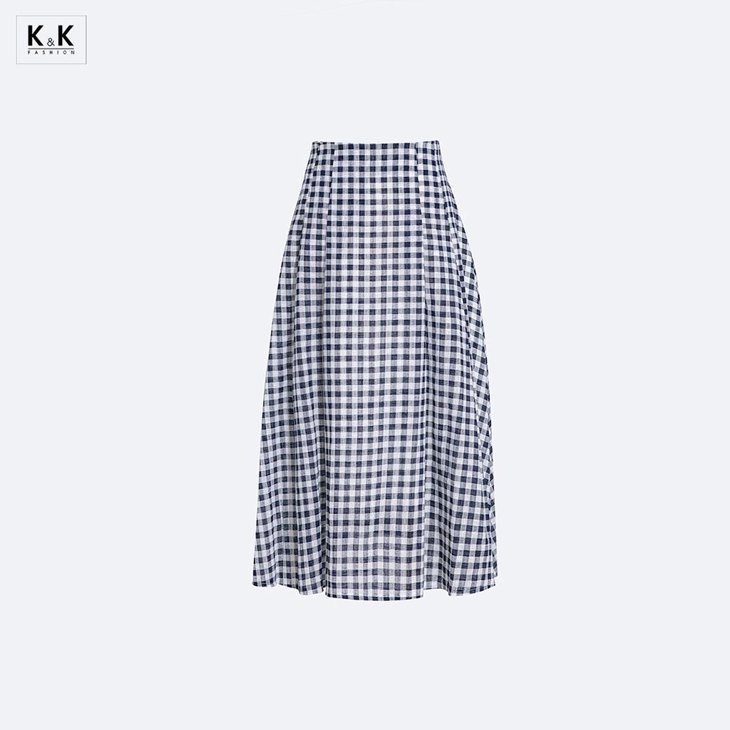 Chân váy xòe chữ a họa tiết caro K&amp;K Fashion CV05-31 Chất Liệu Xô Cotton