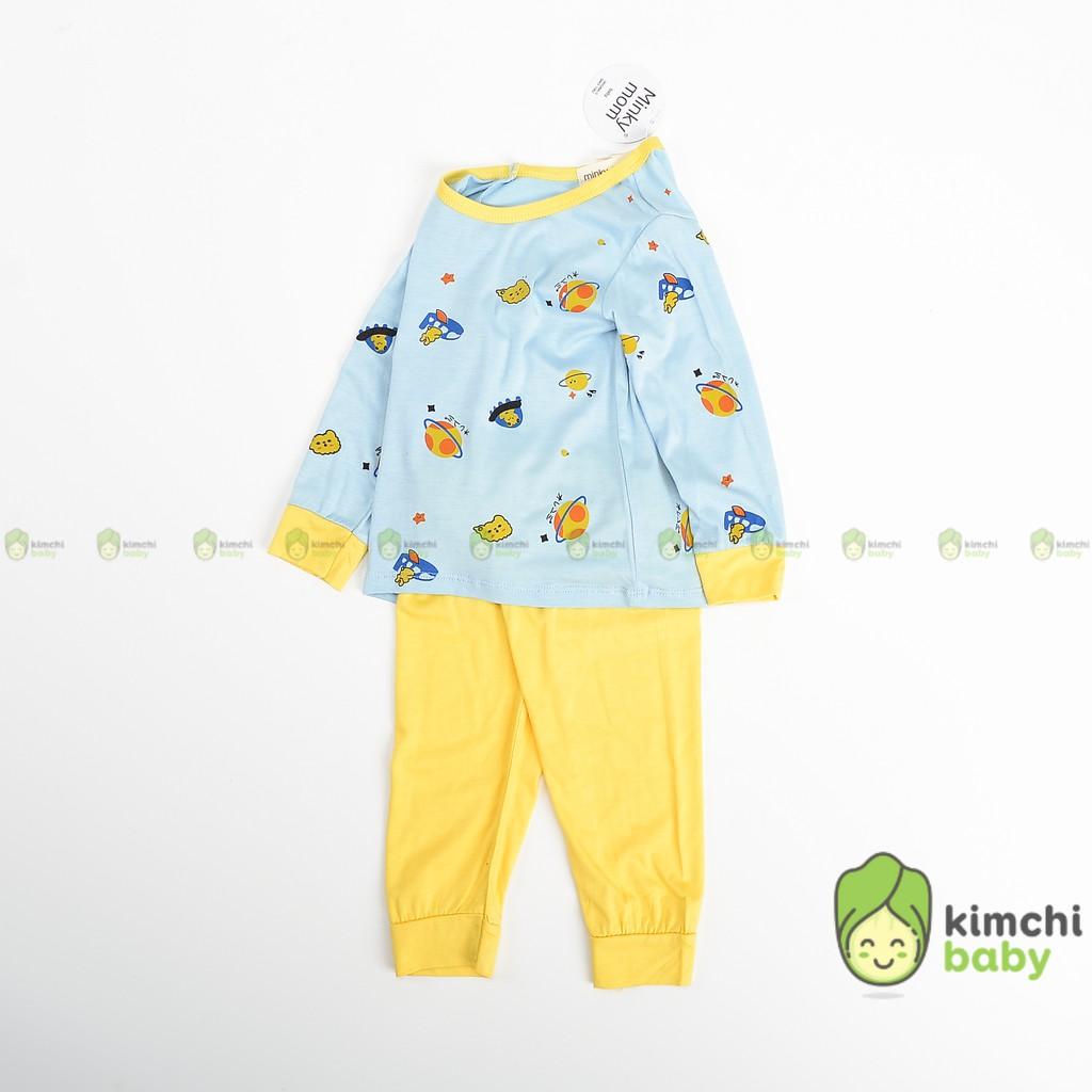 Đồ Bộ Bé Gái, Bé Trai Minky Mom Vải Thun Lạnh Hoạ Tiết Động Vật Phối Viền Gấu, Bộ Dài Tay Thu Đông Cho Bé MKMTD2114