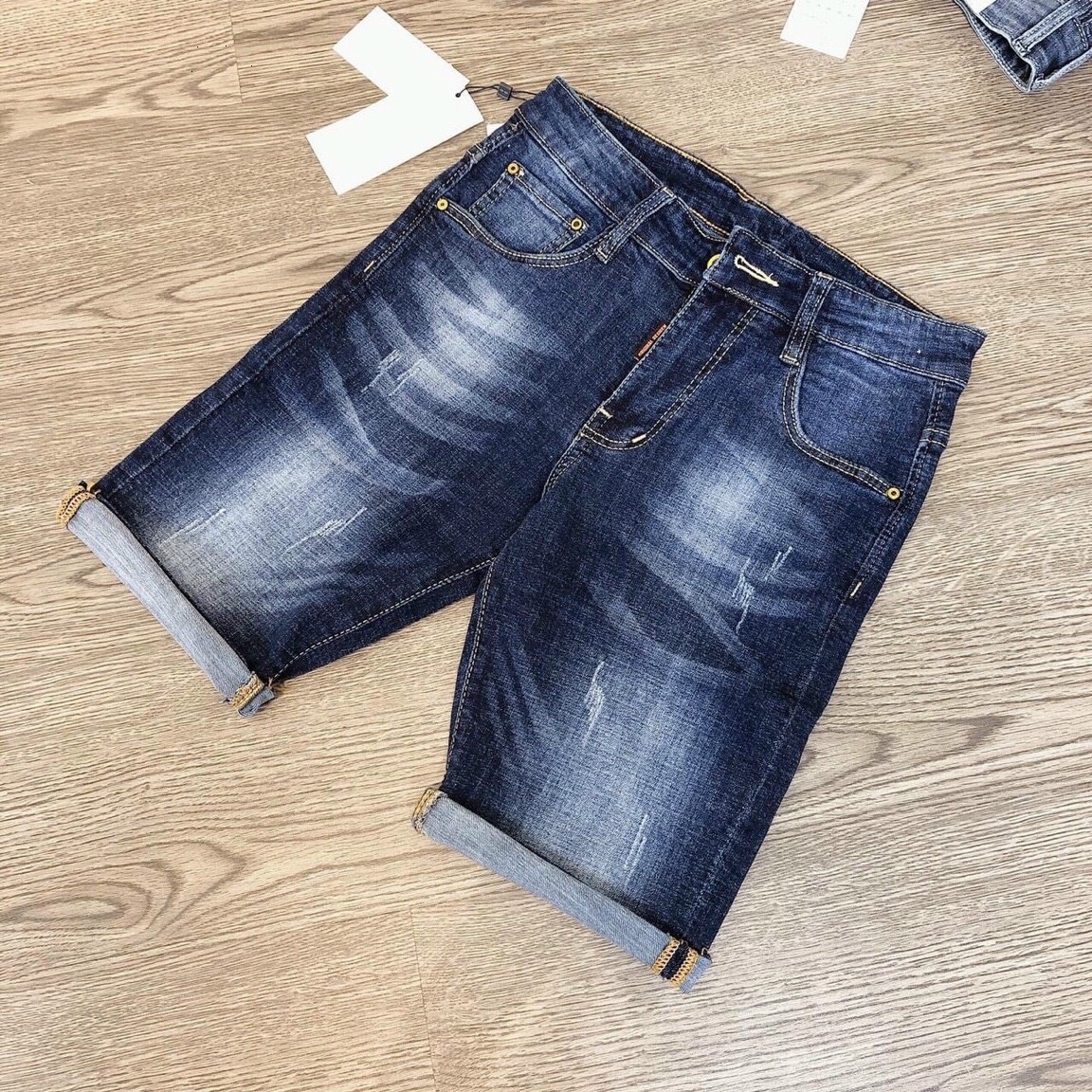 Hình ảnh Quần short jean nam B3333 co dãn kiểu dán trẻ trung đơn giản thêu họa tiết Julido thời trang hàn quốc