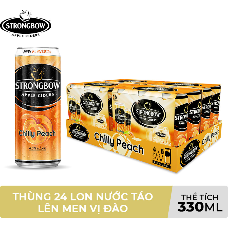 Thùng 24 lon nước táo lên men Strongbow Vị Đào 330ml/lon