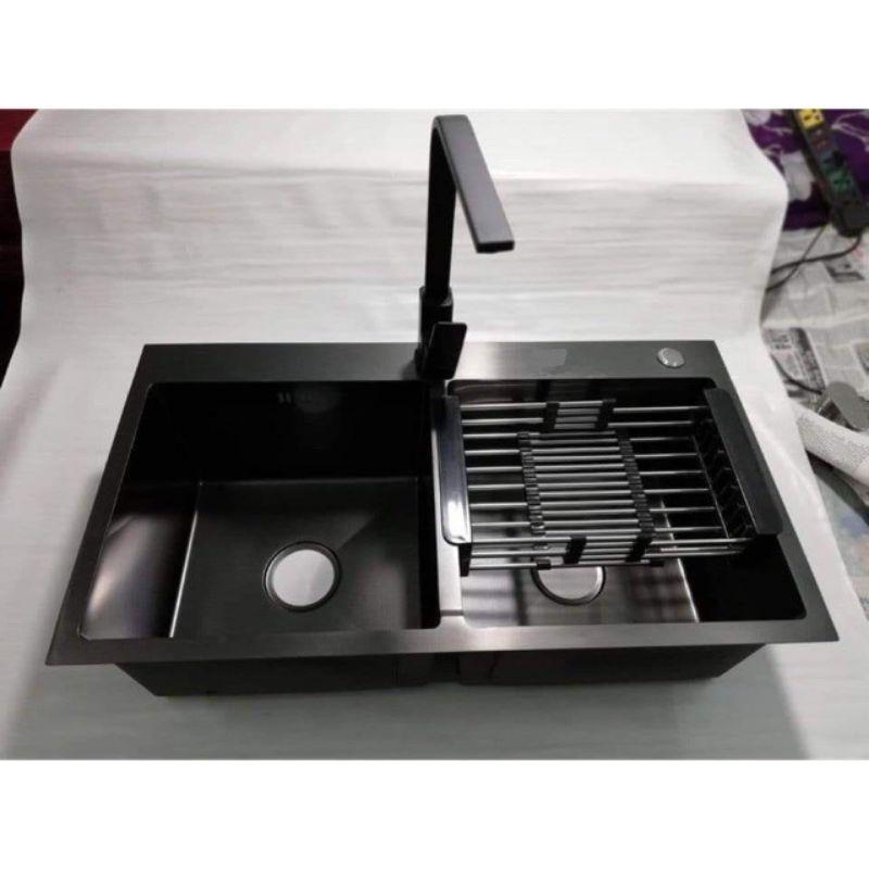 Chậu Rửa chén 2 hộc Cân 82x45 INOX 304 sơn tĩnh điện NANO chống trầy cao cấp C8245N
