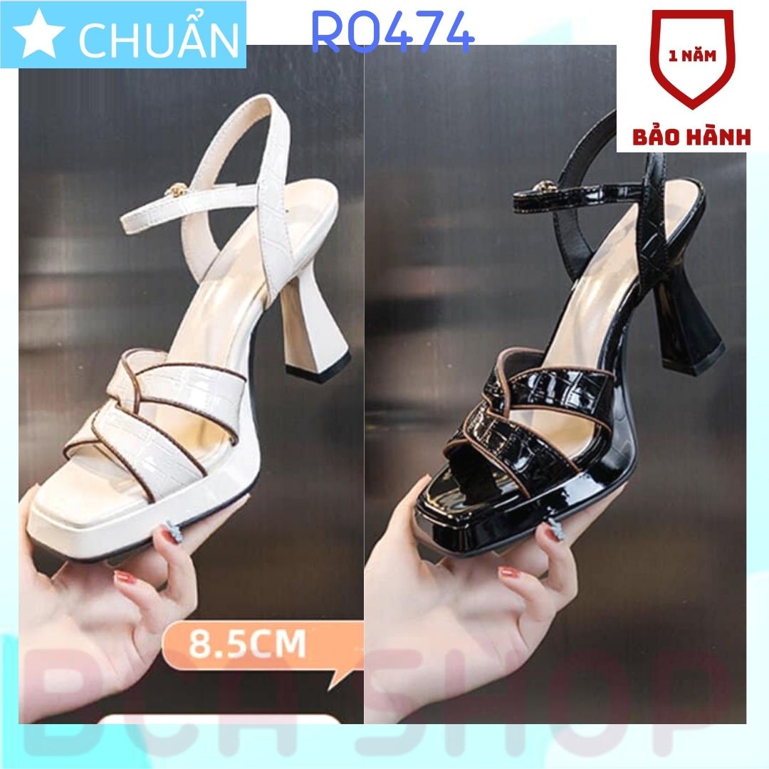 Giày cao gót nữ 8p RO474 ROSATA tại BCASHOP hở mũi có quai sau, vân cách điệu, có viền khác màu nổi bậc - màu trắng