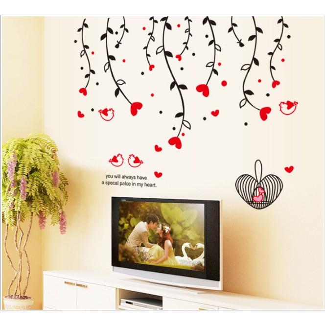 Decal trang trí Rèm dây trái tim đỏ