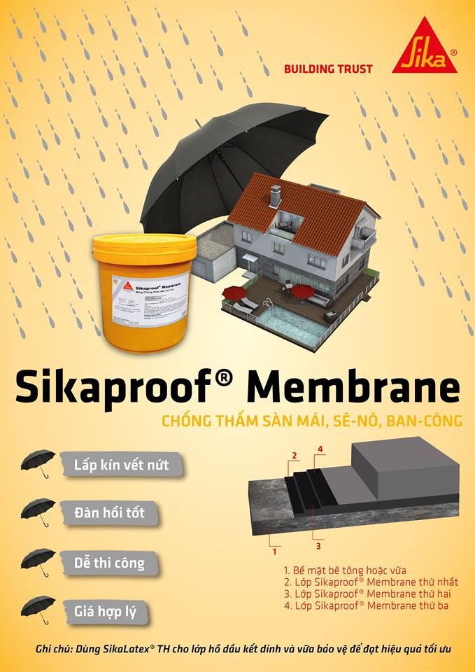 Chống thấm nhựa đường cho tầng hầm, sân thượng - Sikaproof Membrane (thùng 6kg) 