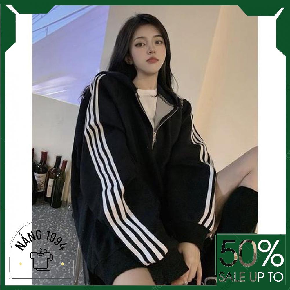 Áo khoác nỉ nam nữ form rộng ba sọc tay phong cách ulzzang unisex