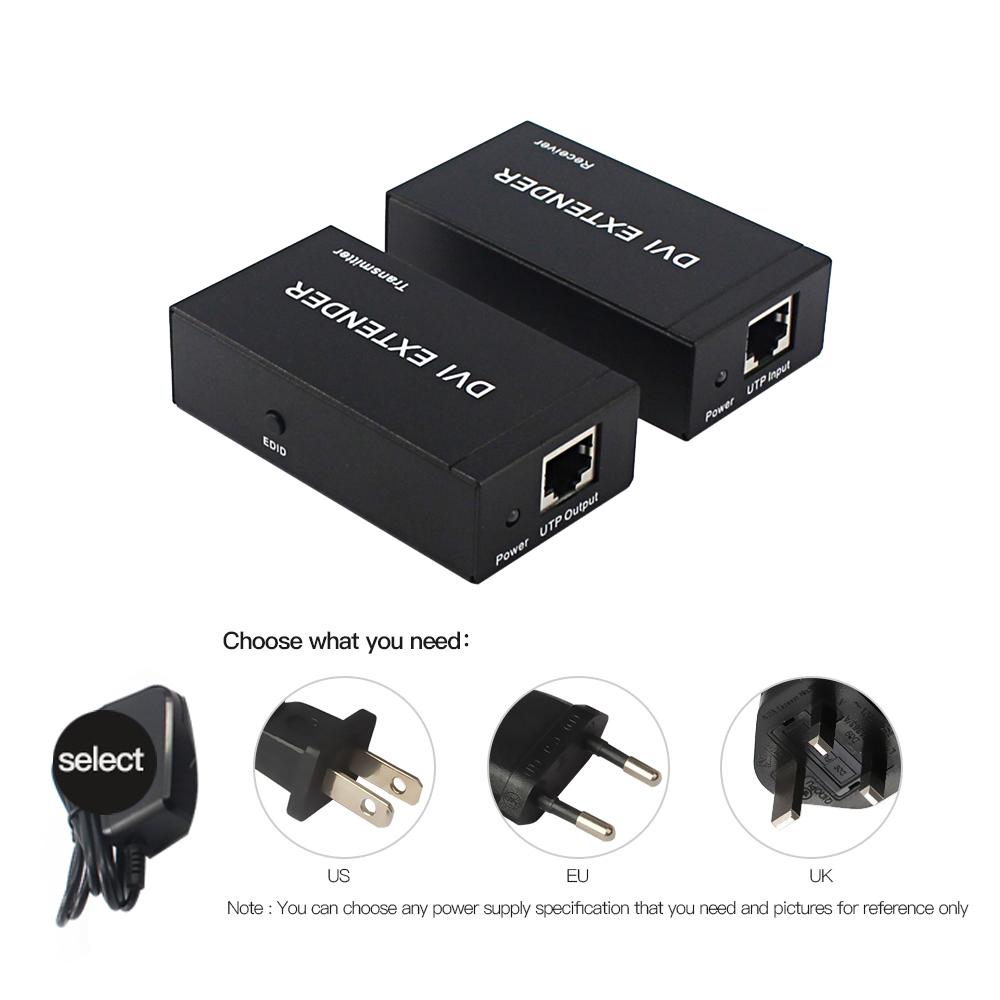 DVI Extender 60m 1080P Over Single Cat-6e/Cat-6 Ethernet Cable Extensor RJ45 Network Extender US Plug(Transmitter +