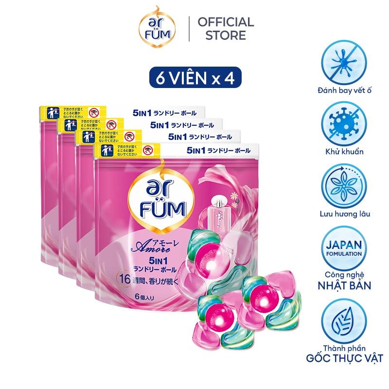 Combo 4 Túi Viên giặt xả arFum 5 trong 1 MỚI lưu hương lâu 16 tuần, khử khuẩn 99% - 6 Viên/ Túi