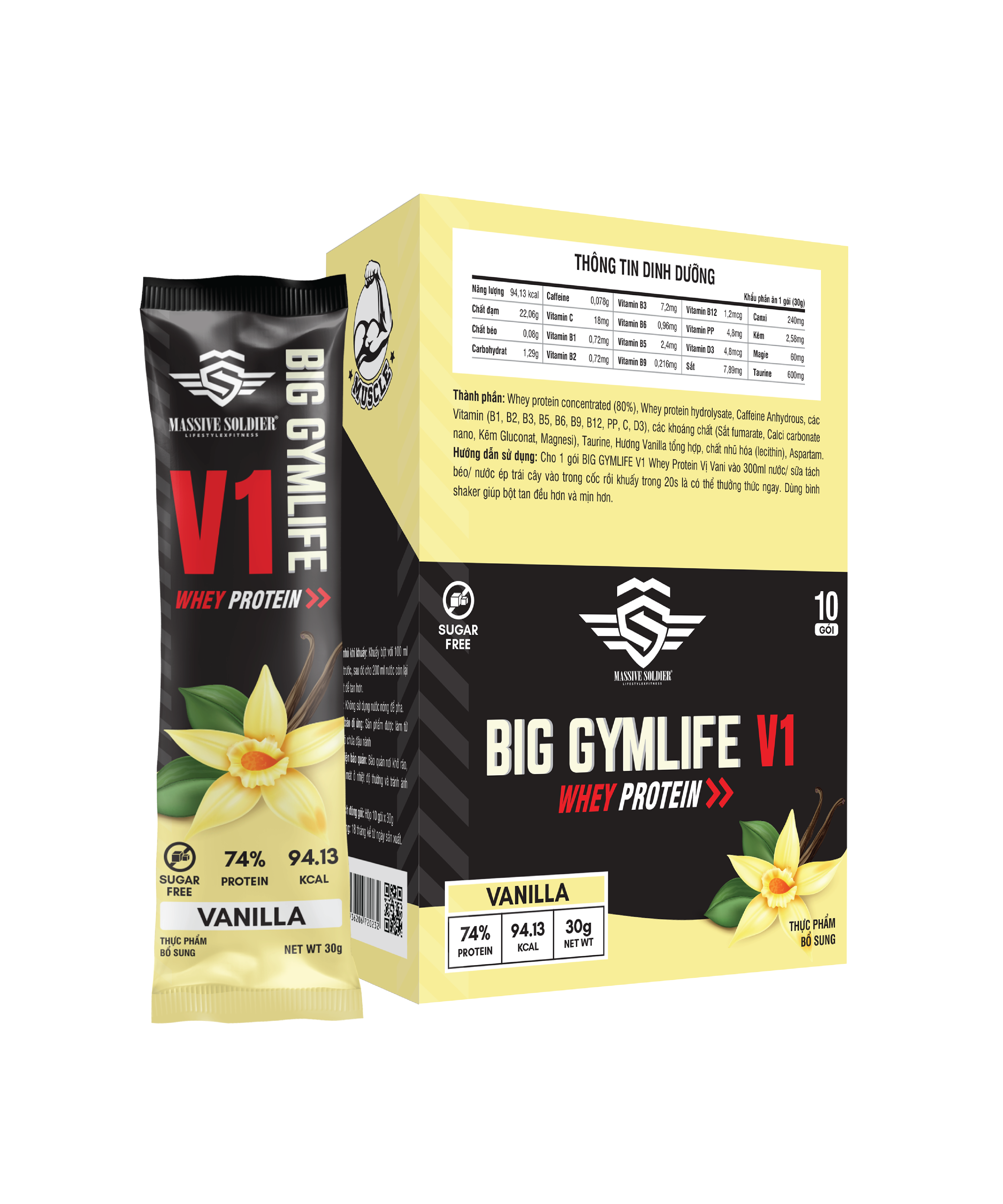 Bột Whey Protein BIG GYMLIFE V1 VANI Bảo Long (Hộp 10 gói x 30g) - Hàng Chính Hãng