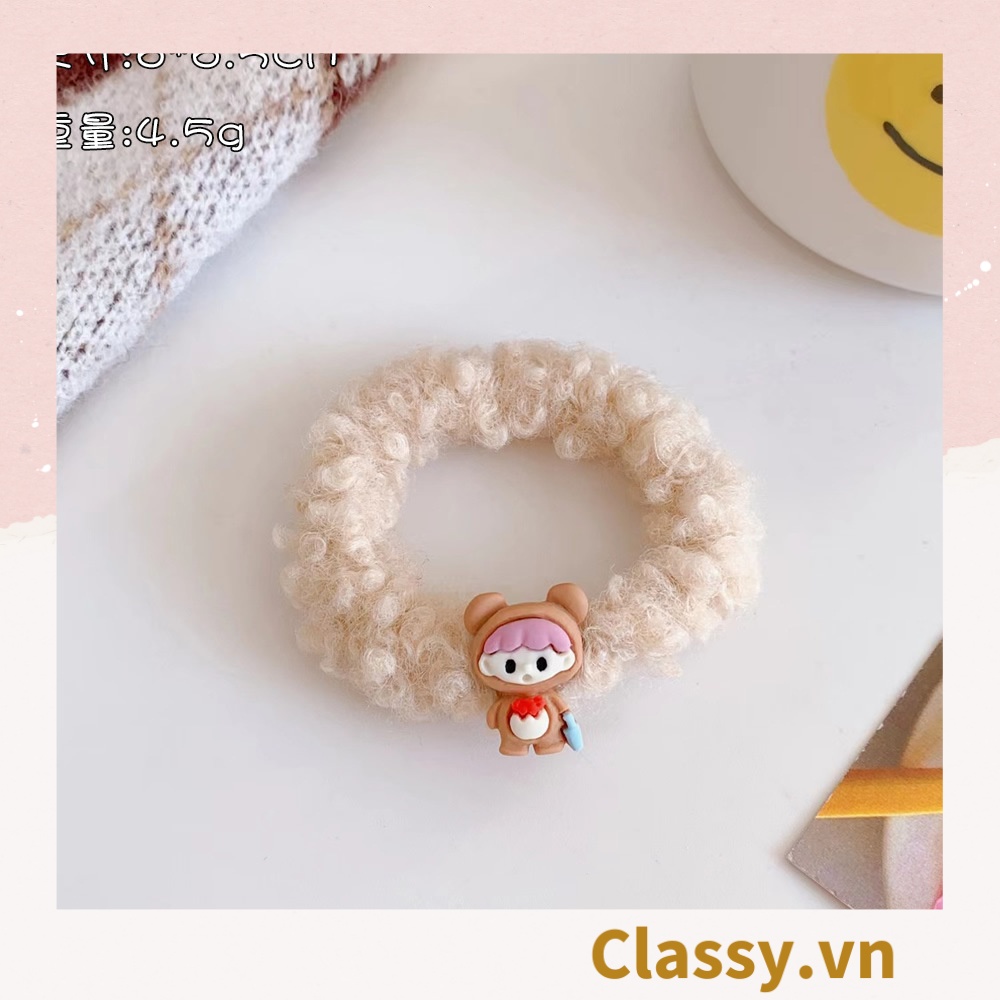 Dây cột tóc Classy gắn họa tiết hoạt hình 3D cute trơn màu chất liệu lông bền chắc PK743