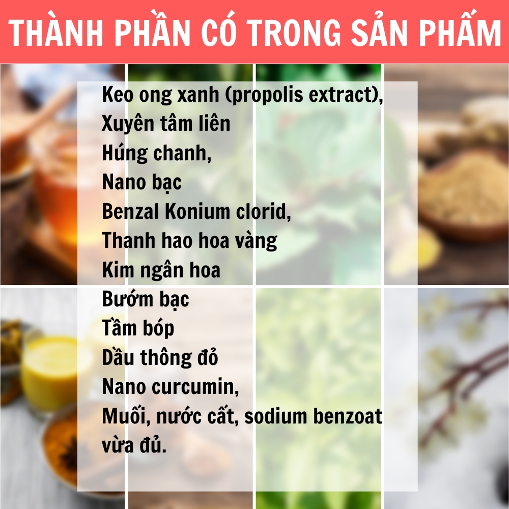 Xịt họng Xuyên Tâm Liên Keo Ong Xanh Nano Bạc H2CV