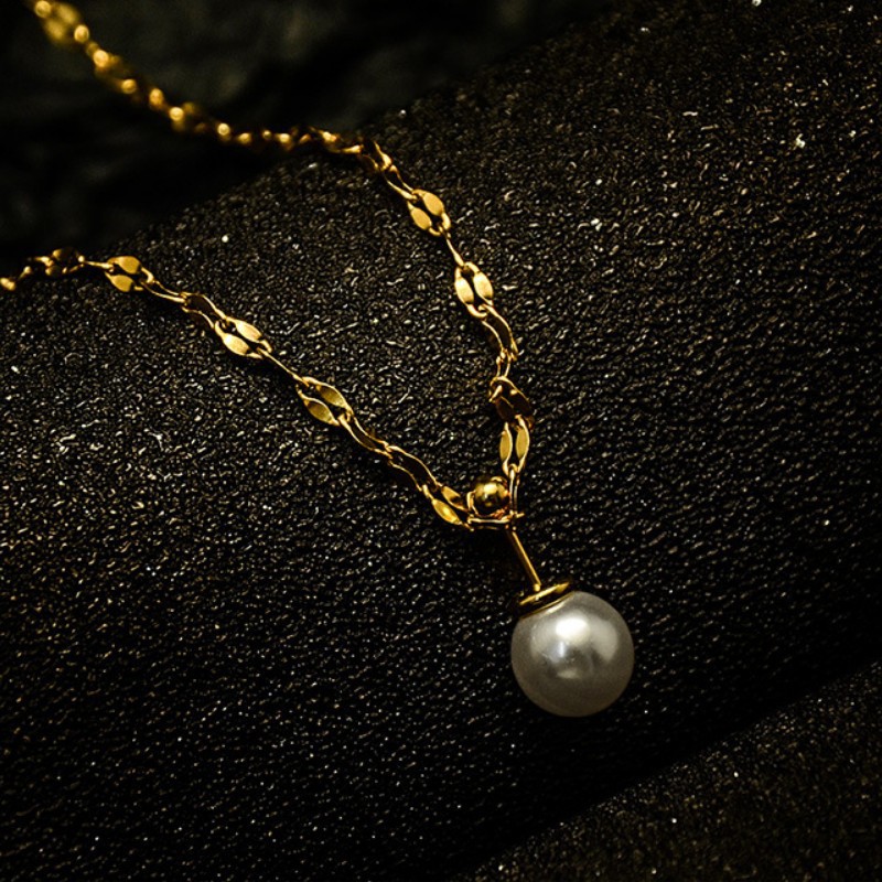 Dây Chuyền Dây Xoắn Mặt Ngọc Trai Titan Ko Đen TT 2893