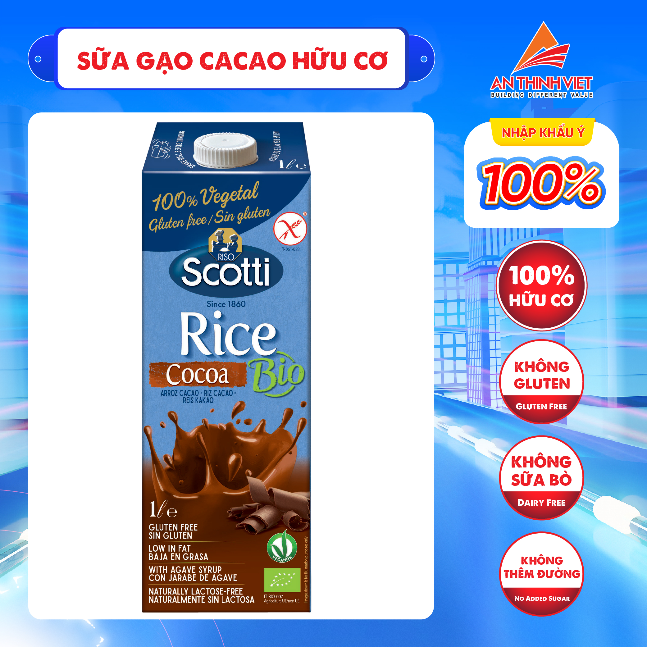 Sữa Gạo Cacao Hữu Cơ Riso Scotti - ORGANIC Rice Cocoa Drink - 1L