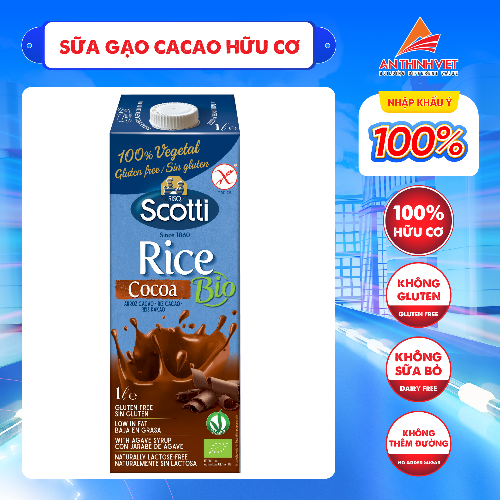 Sữa Gạo Cacao Hữu Cơ Riso Scotti - ORGANIC Rice Cocoa Drink - 1L