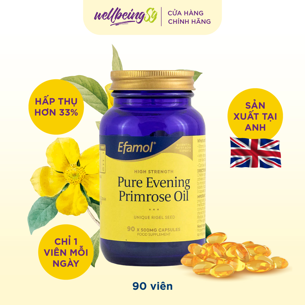 Viên Uống Bổ Sung Dầu Hoa Anh Thảo Nguyên Chất Efamol Pure Evening Primrose Oil, Giúp Cân Bằng Nội Tiết Tố, Bảo Vệ Và Làm Sáng Da (90 Viên Gel - 500mg)