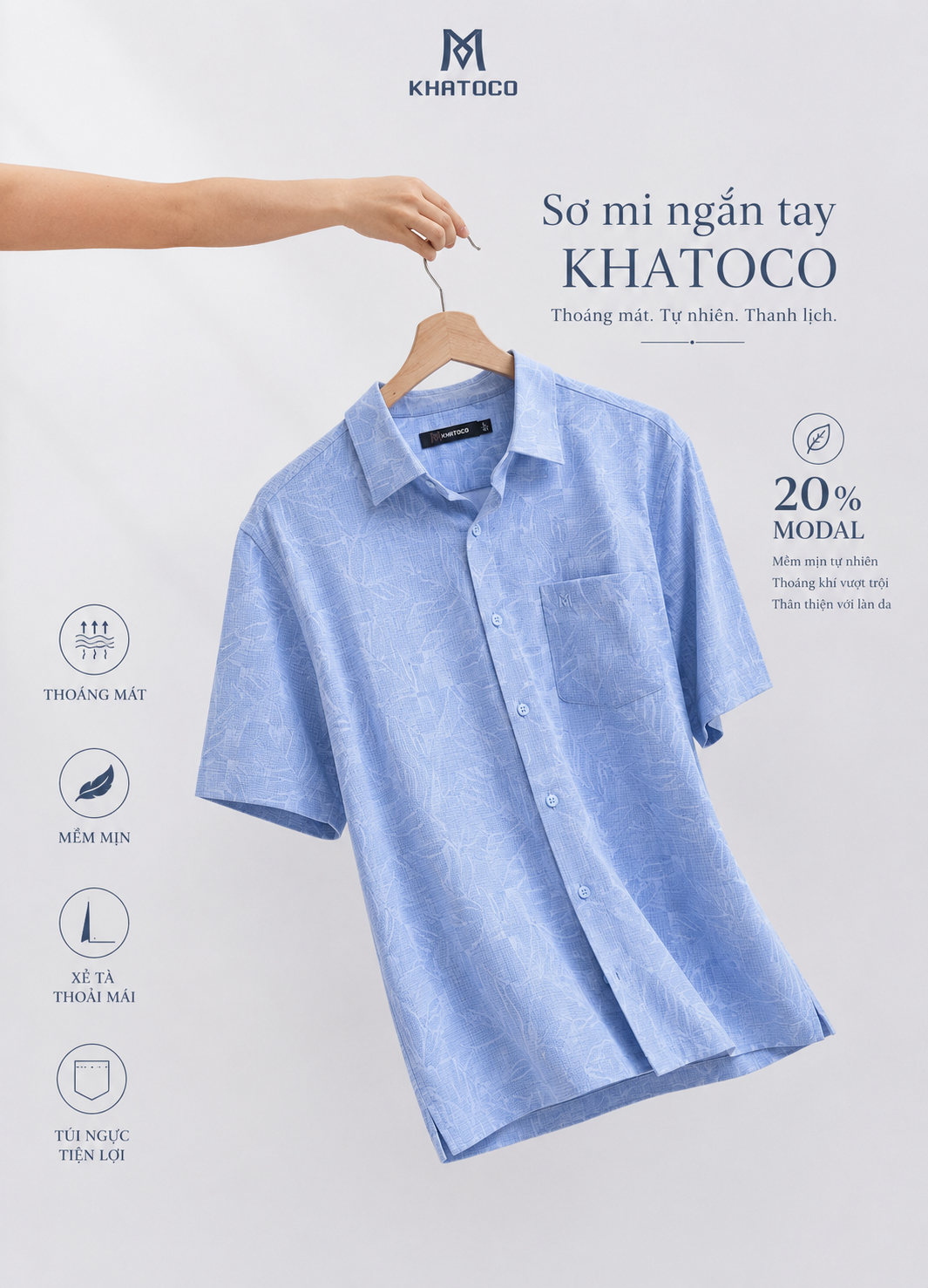 Áo sơ mi Khatoco tay ngắn (L,XL)
