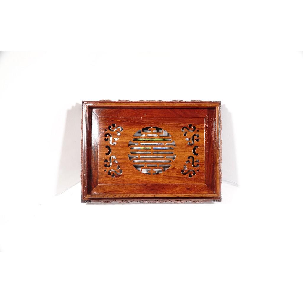 Khay trà đạo gỗ hương chân cong có hứng trà inox điêu khắc hoa văn biểu tượng - Nhiều cỡ
