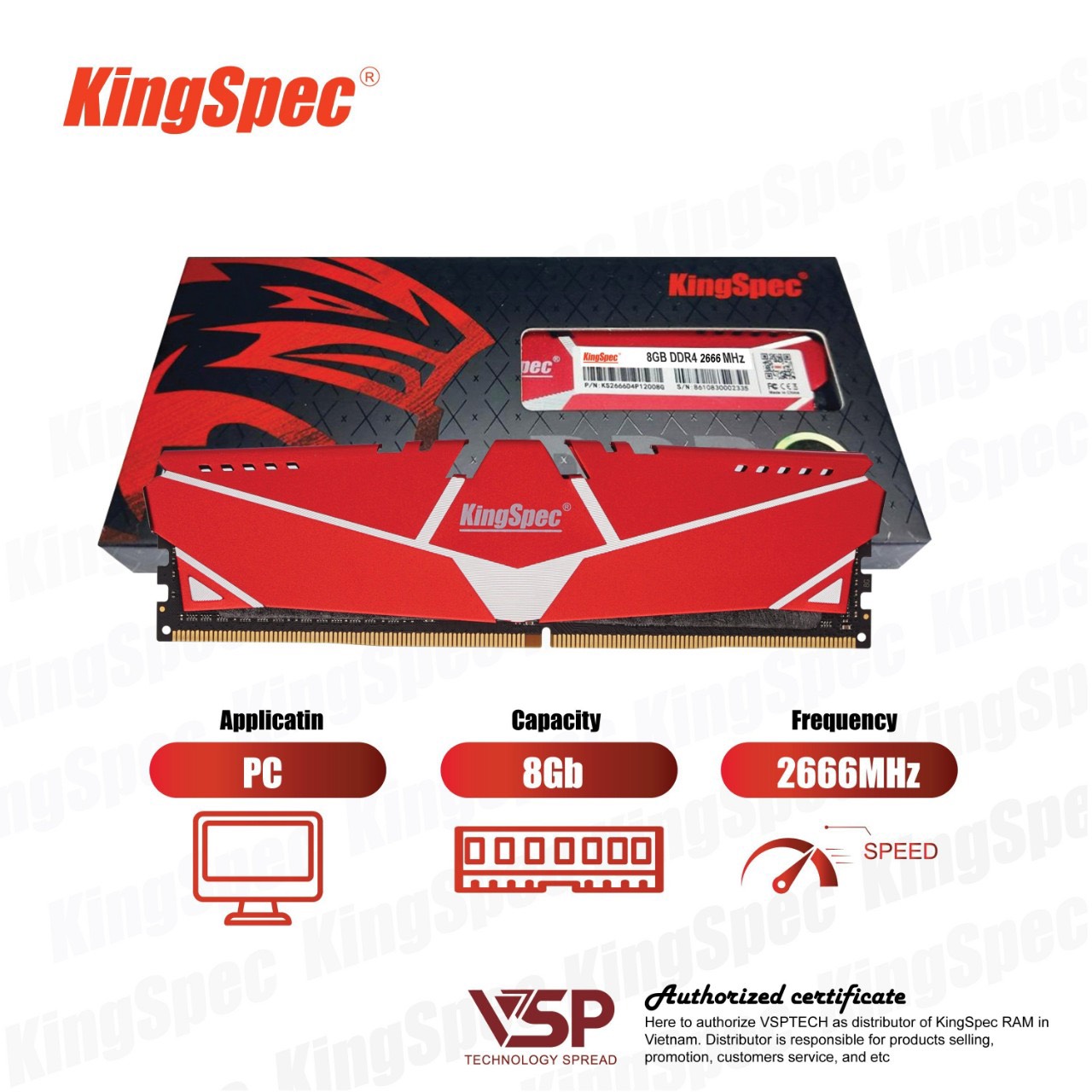 Ram DDR4 Kingspec tản đỏ 8GB 2666 3200 chuẩn gaming - DDR4 16GB, Hàng chính hãng bảo hành 3 năm