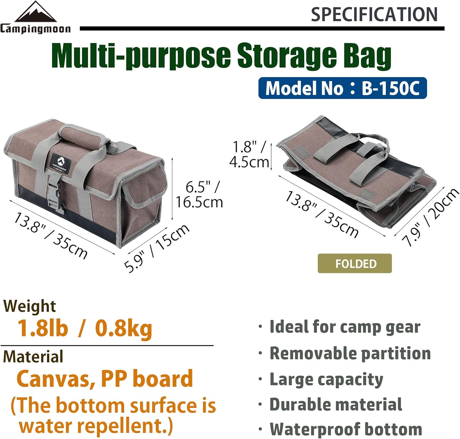 Túi đựng đồ dã ngoại canvas Campingmoon B-150C (S)