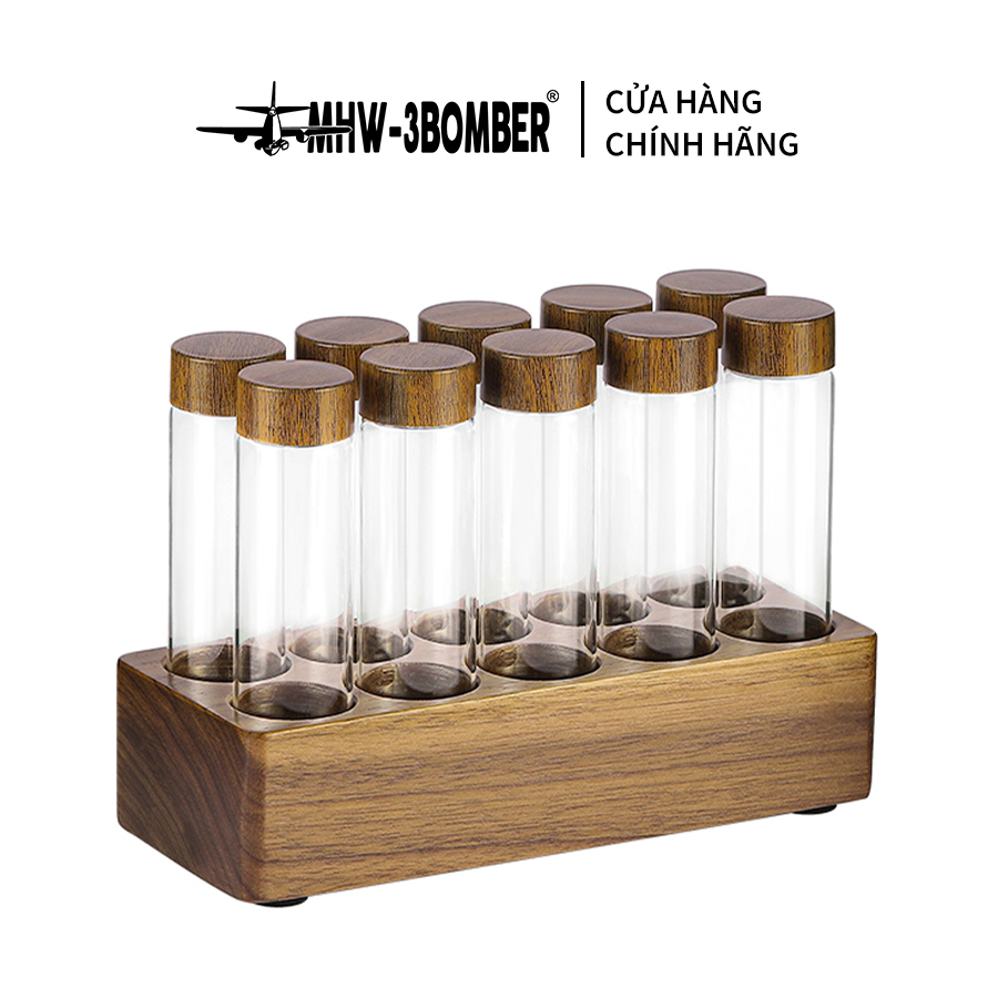 Bộ 10 Ống Đựng Hạt Cà Phê Kèm Khay Gỗ MHW-3BOMBER | COFFEE BEANS TUBES SETS WITH RACK