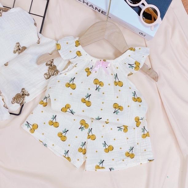 Đồ bộ bé gái 8 đến 16 kg vải xô Muslin QATE751 - bộ 2 dây bé gái xinh xắn