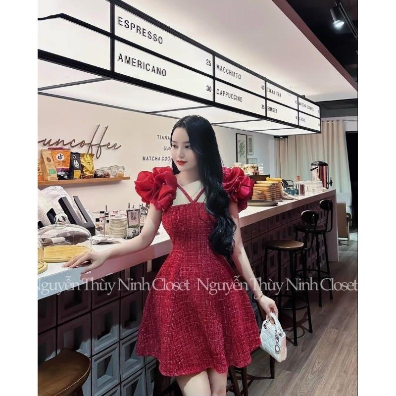 Đầm body nữ dạ xước phối tơ vai bồng xinh xinh duyên dáng