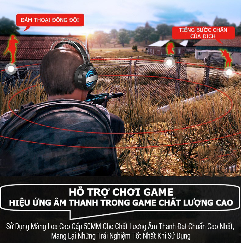 Tai Nghe Chụp Tai Máy Tính Teement TM01 Gaming MC Q9 Có Đèn Led Đổi Màu, Mic Đàm Thoại, Headphone Chơi Game Trên Laptop, Pc - Hàng Chính Hãng