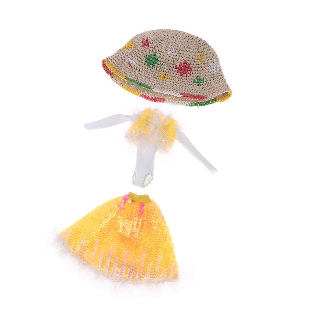 Fashion Doll Dress Top Jumpsuit Hat Set for Blythe Dolls Dress up 12inch Doll Accessory