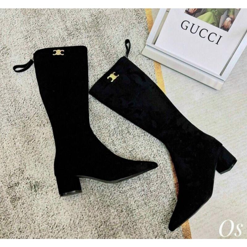 Giày boot gối nữ da lộn BSHOES, cao 5p, kéo khóa sau