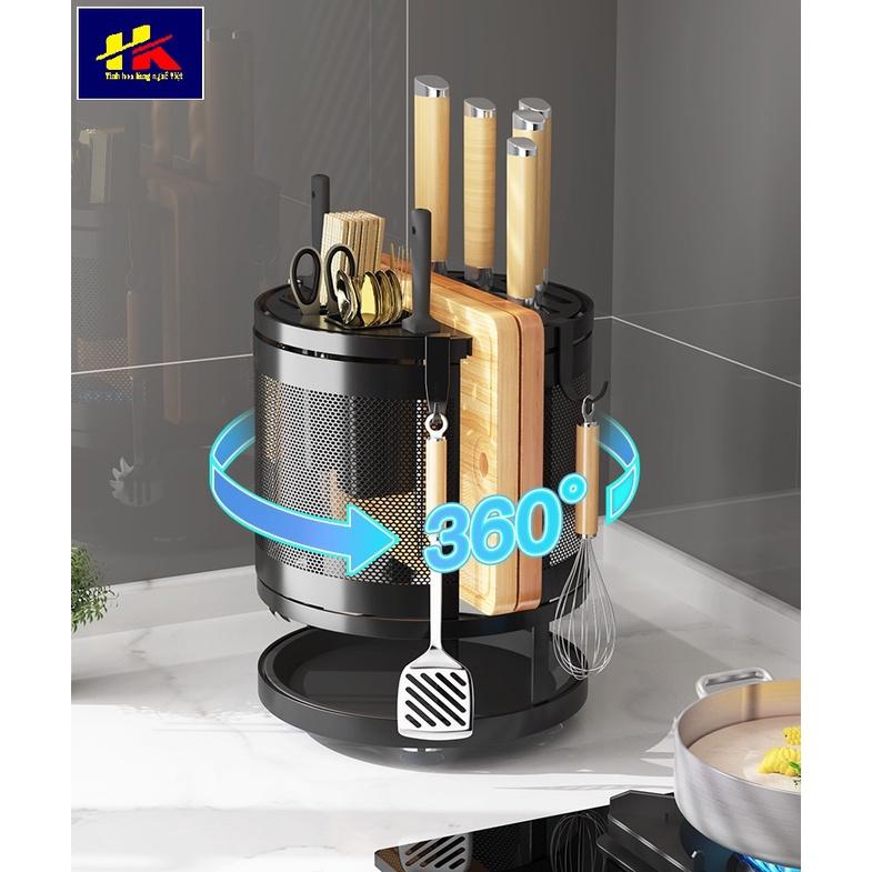 Kệ để dao thớt tròn, Giá đựng đồ đa năng xoay 360 độ chất liệu thép không gỉ - Hồng Kỳ