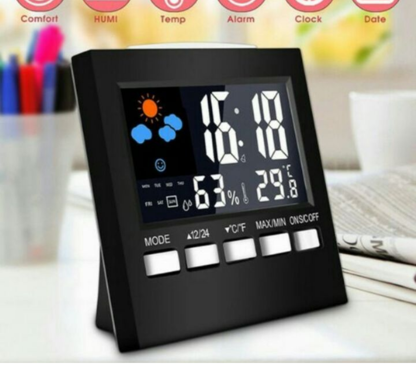ĐỒNG HỒ ĐỂ BÀN 4IN1 BÁO GIỜ BÁO NHIỆT ĐỘ BÁO THỜI TIẾT BÁO ĐỘ ẨM THÔNG MINH MẪU MỚI