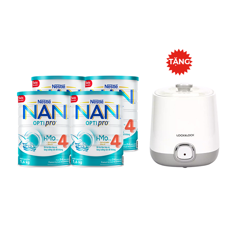 Combo 4 Lon Sữa Bột Nestlé NAN OPTIPRO HM-O 4 1.6kg - Tặng Máy Làm Sữa Chua