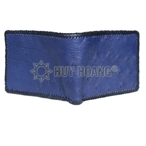 Bóp nam Huy Hoàng da đà điểu da bụng đan viền màu xanh đậm - HP2463