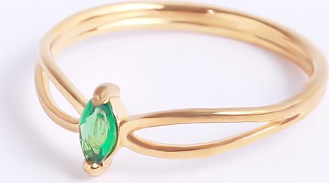 Nhẫn bạc đá xanh lá cây nữ hạt dưa cổ điển đai chéo Gix Jewel N02
