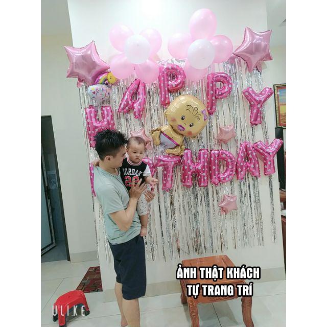 Hình ảnh Combo Trang Trí Tiệc Sinh Nhật 2 Rèm Kim Tuyến, Bóng Chữ Happy Birthday và 50 bong bóng tròn CB01